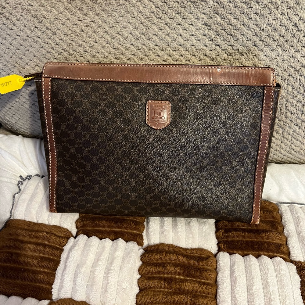 Celine Brown Macadam Zip Clutch GUC!